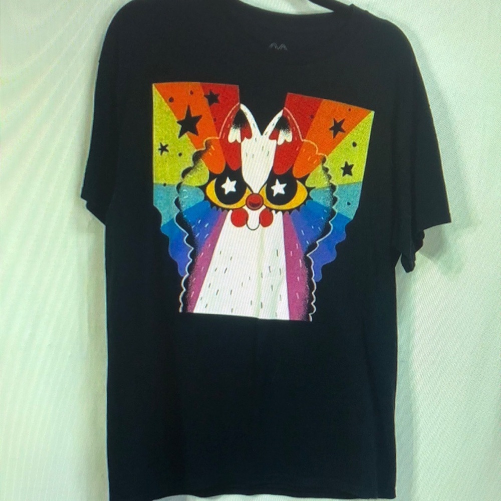 Black T-Shirt with Colorful Owl Graphic